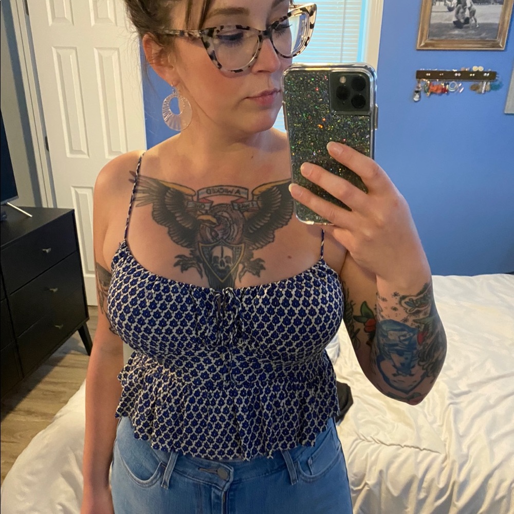 UO Blue Patterned Cami Crop Top Tank